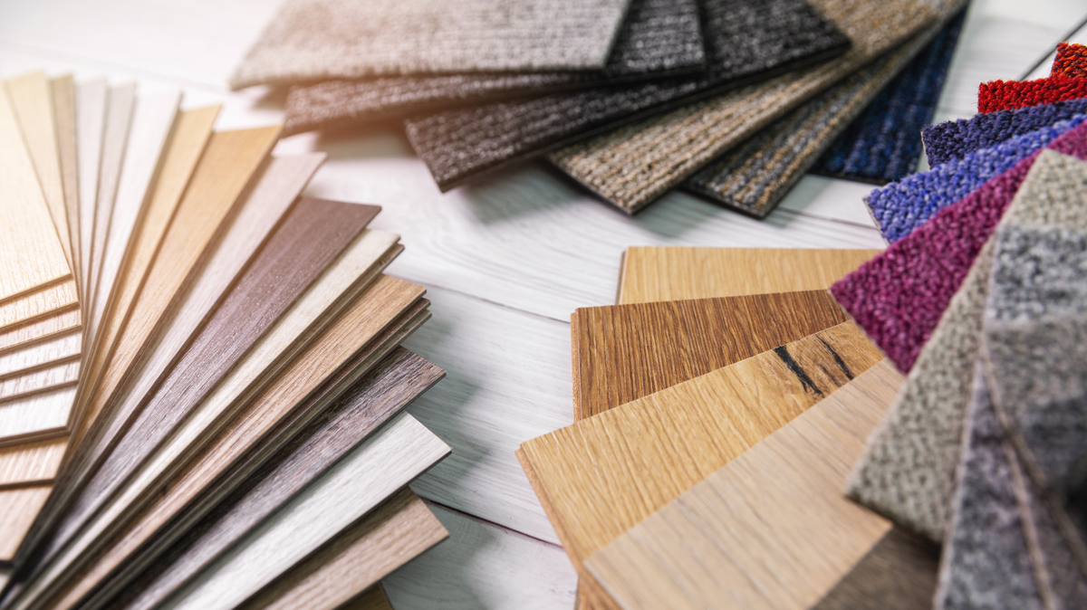flooring samples spread on table